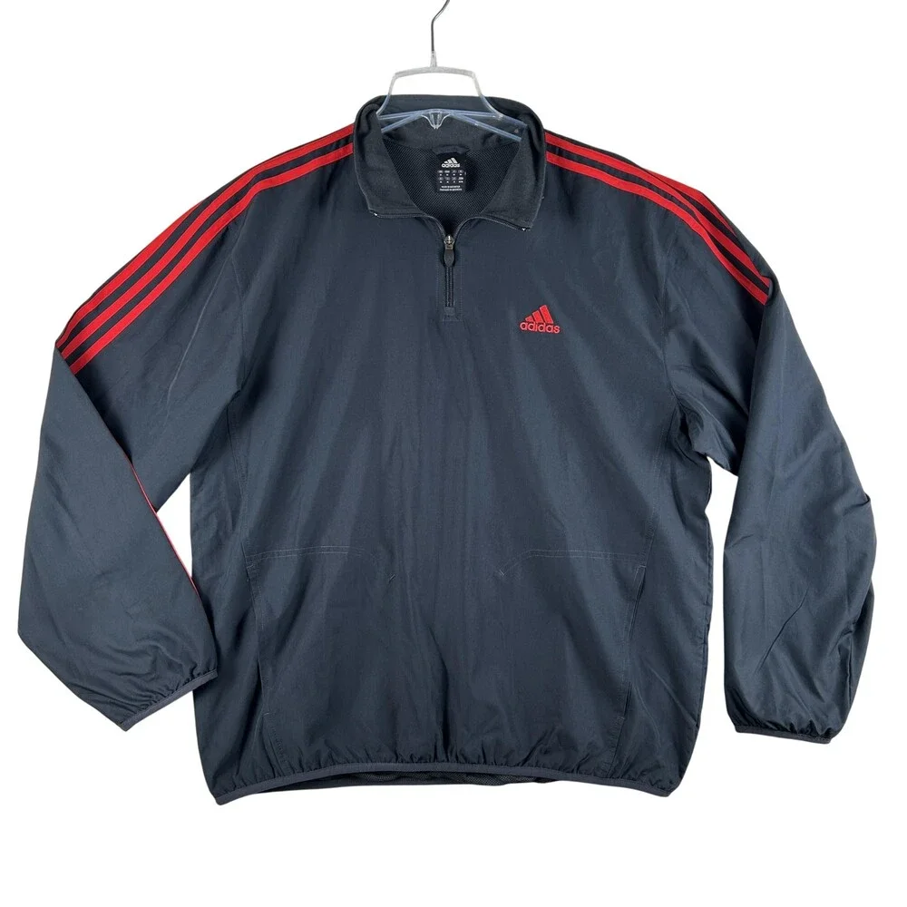 Adidas Jacket Mens Medium 1/4 Zip Windbreaker Pullover 3 Stripes Athletic Y2K